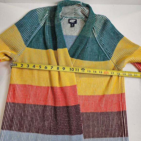 Lands End Womens Sweater M Drifter Colorful Rainbow Stripe Ribbed Cardigan - Picture 5 of 9